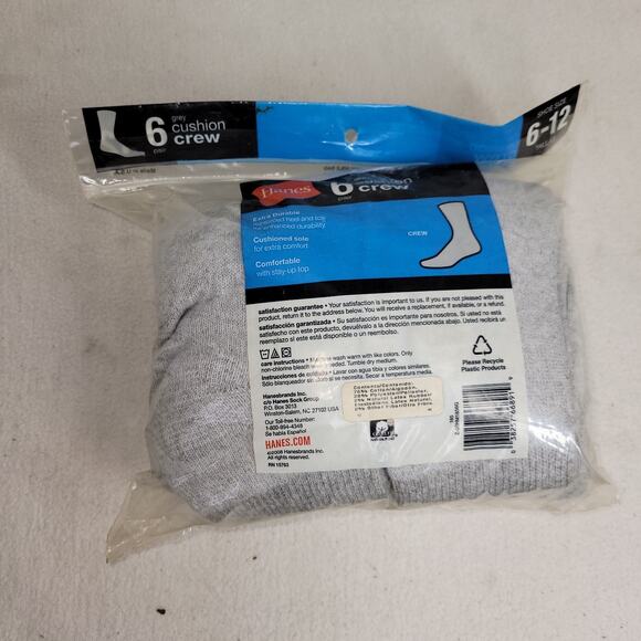 Vintage Hanes Fruit of the Loom Socks Mens Sz 6-12 Black Gray Cushioned Crew NWT - Picture 12 of 13